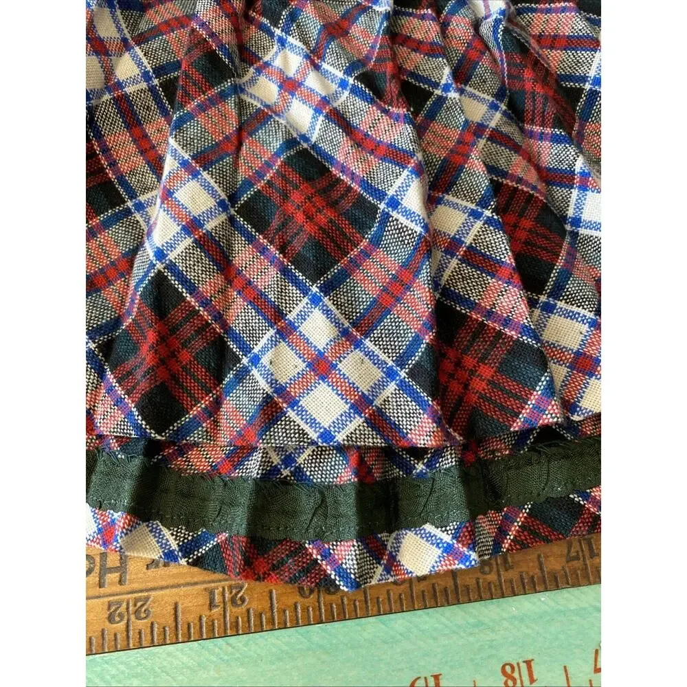 Vintage Sears Roebuck Girls 5 Jumper Skirt Bib Overall Wool Blend Plaid S MCM